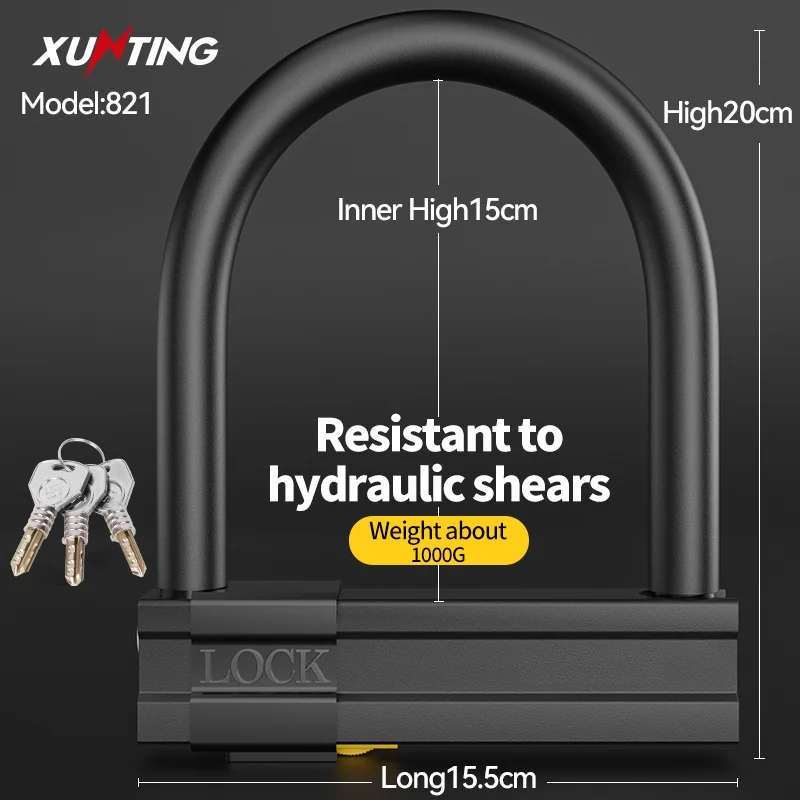 

Xunting Strong U-Lock Center Smash Resistant Hydraulic Shear Bicycle Electric Vehicle Anti Scratch Silicone Lock