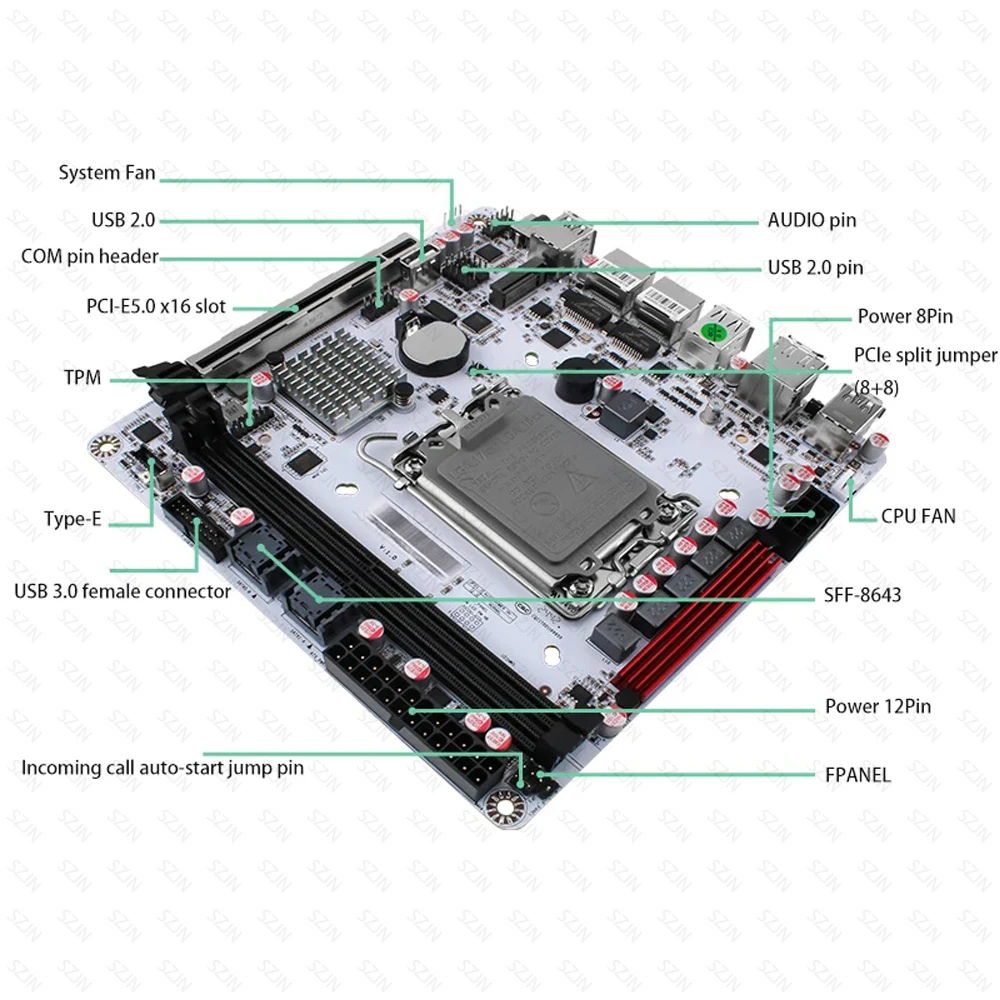 Zestaw NAS z płytą główną Q670 ITX z obsługą procesorów Core 12-14 generacji, pamięci DDR5 16-32GB, obsługą M.2 NVME, SFF-8643, technologią VPro i niskim poborem mocy.