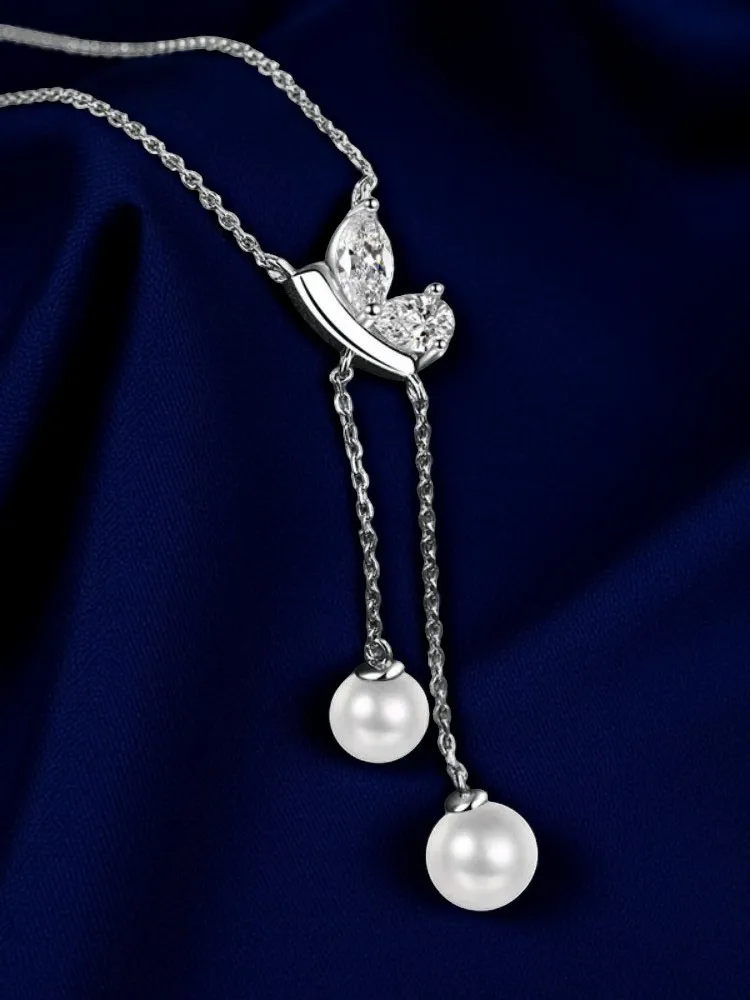  Moissanite Plata Sterling 925 Silver Elegant and Generous Pearl Pendant Necklace Women Jewelry GRA Certified