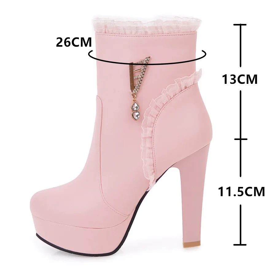 White Ankle Boots Women Platform Short Shoes Fashion Lace Buckle High Heels White Black Autumn Winter Ladies Ankle Boots Pink