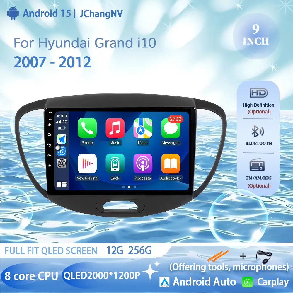 

Android 15 Carplay Auto For Hyundai Grand i10 2007 - 2012 Multimedia video Player Navigation Car Radio WIFI 4G Stereo DSP