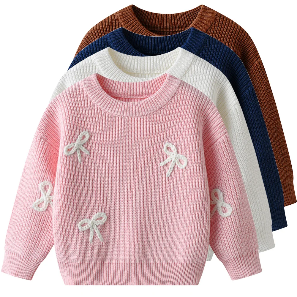 

New 66-130 cotton Girls winter autumn sweater Knitted knitwear kids baby bow clothes children students top 0-6y top coat