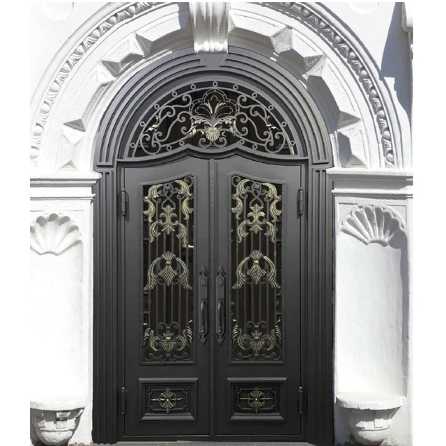 Custom High End Wrought Iron Forged Door Entrance Courtyard Metal Door French Style Security Iron Door