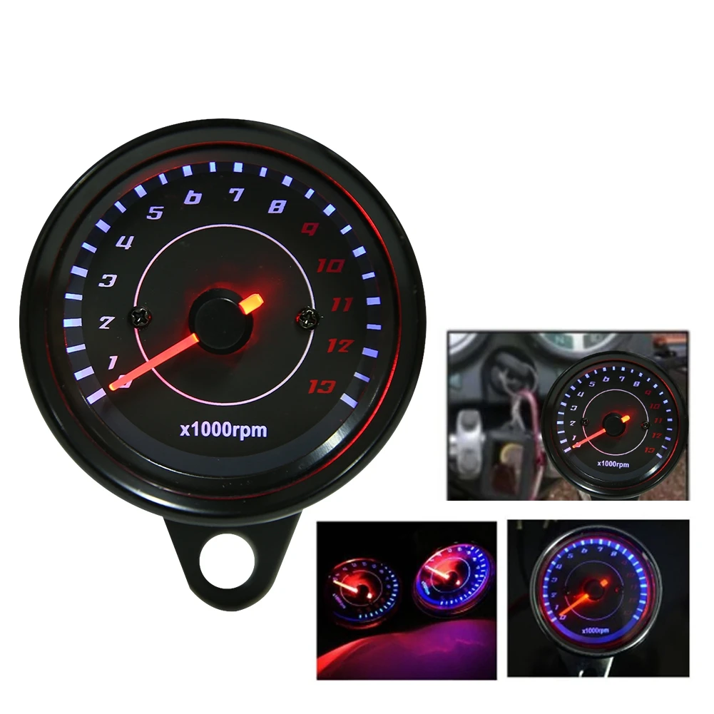 Dc 12V Universele Motorfiets Toerenteller Elektronische Tach Meter Snelheidsmeter Led Backlight 13000 Rpm Voor Honda Voor Suzuki