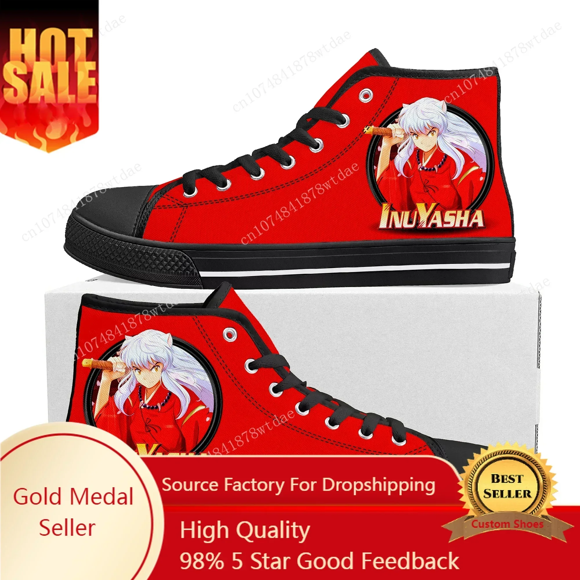 

Inuyasha High Top Sneakers Mens Womens Teenager High Quality Canvas Sneaker Japanese Anime Cartoon Casual Custom Made Shoes