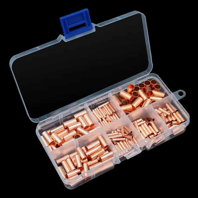 

250Pcs Wire Ferrules Kit GT1-6mm Copper Crimp Connector Non Insulated Electrical Butt Terminal Assortment Kit