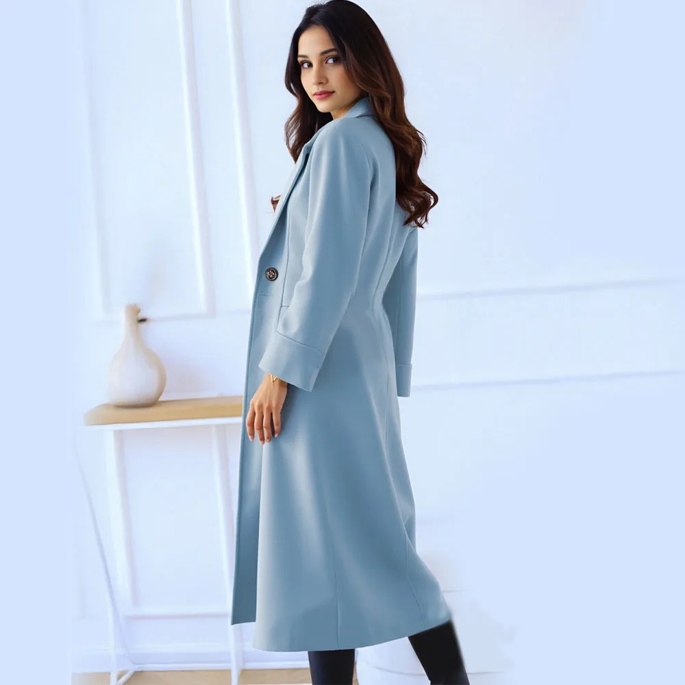 

Wide Waist Women Jacket Elegant Women's Wool Blend Trench Coat with Classic Notch Lapel Single Breasted Pea Overcoat for Fall