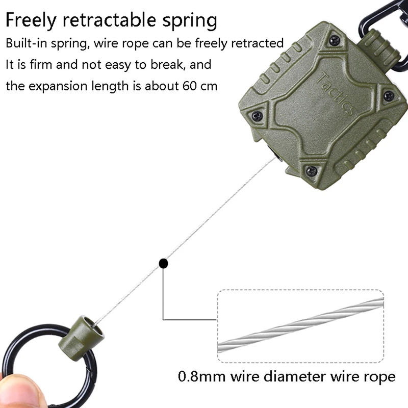 1PCS Anti Lost ID Card Holder Outdoor Retractable Wire Rope Tactical Keychain Clip Sporty Retractable Key Ring