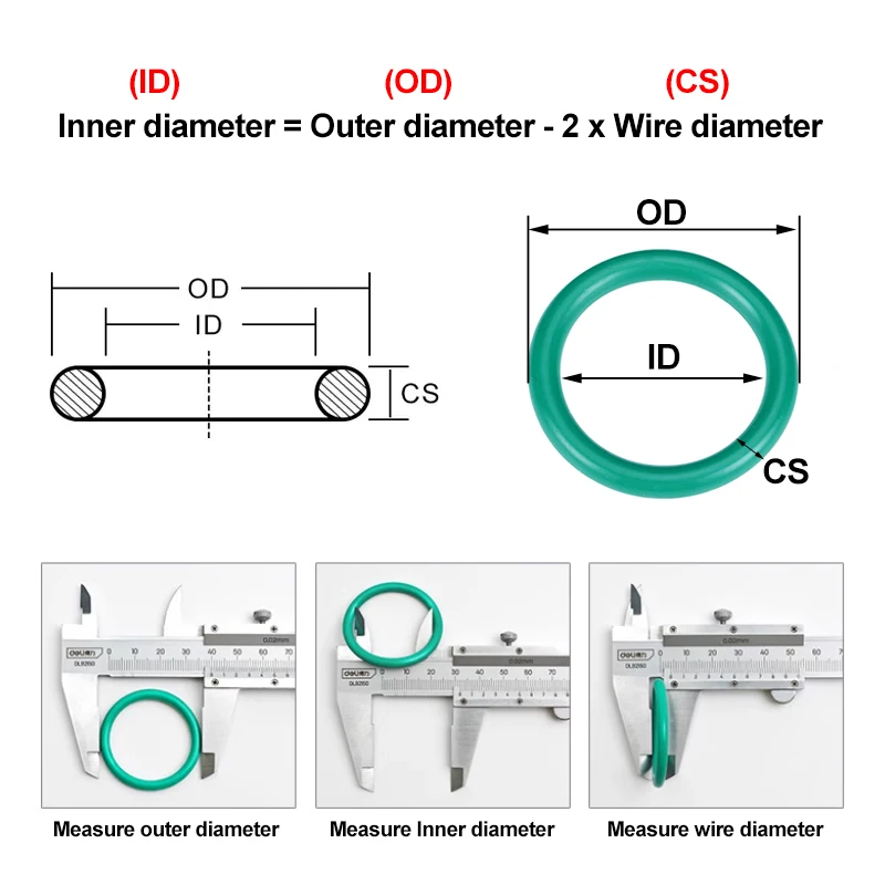 10/50 Uds FKM junta tórica verde CS3.5mm OD 10mm ~ 155mm arandela de sellado de caucho de flúor resistente al calor resistente al aceite ácido alcaloide