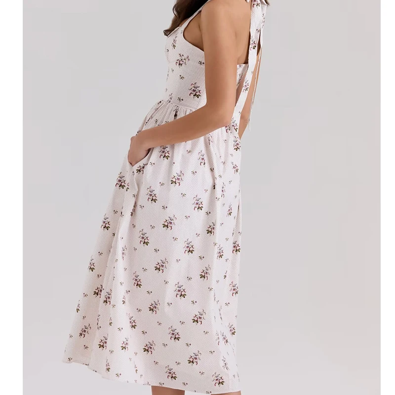 Jastie-vestido elegante con cuello Halter y estampado Floral para mujer, vestido Sexy con cordones delanteros, corte en A, por debajo de la rodilla, para fiesta, 2025