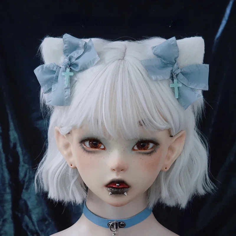 

Harajuku Women Gothic Lolita Blue Bow Cross Cat Ear Hairpin Hair Clips Y2K Ladies Cosplay Headwear Girl Hair Accessories Gifts