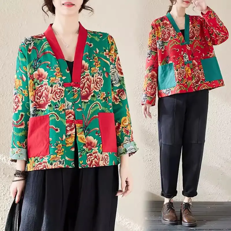 

Chinese Style Northeast Dahua Clothing 2024 Spring Literary Artistic Retro Ethnic Flower Jacket Long Sleeve Short Top K026