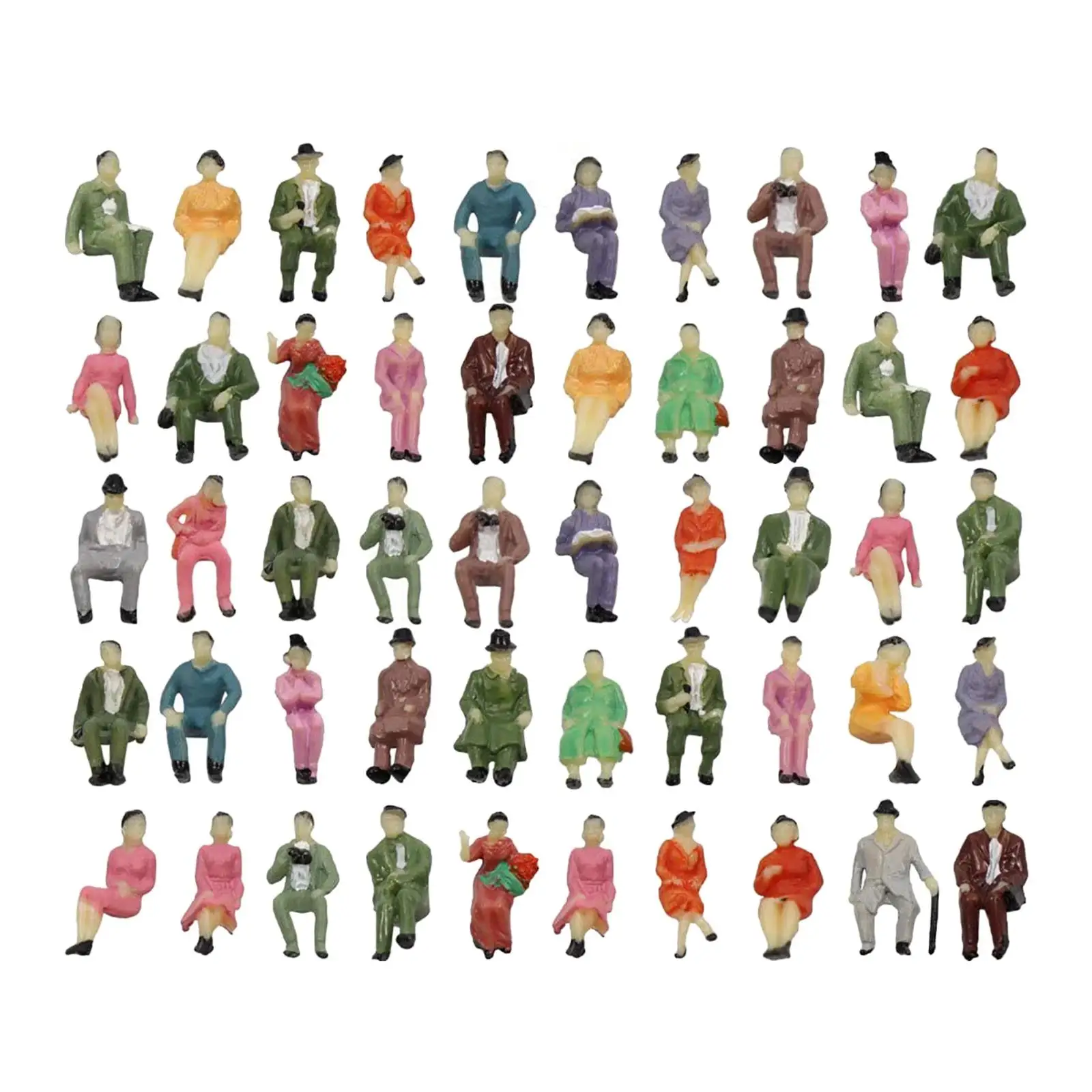 50Pcs 1:87 Scale Painted Figures People Figurines for Model Train Sand Table