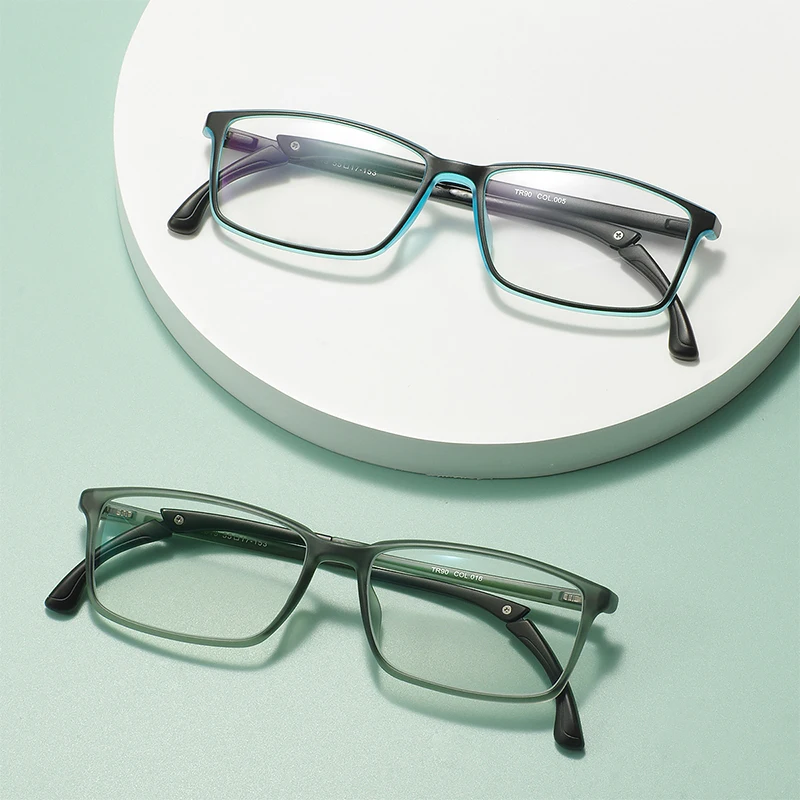 Men Lightweight TR90 Spectacles Rectangular Full Rim Sport Eyewear Frame With Anti Slip Holder For Prescription Lenses