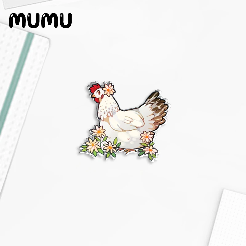 2023 New Flower Chicken Lapel Pin Cute Rooster Acrylic Brooches Handmade Epoxy Jewelry Shirt Bag Badge