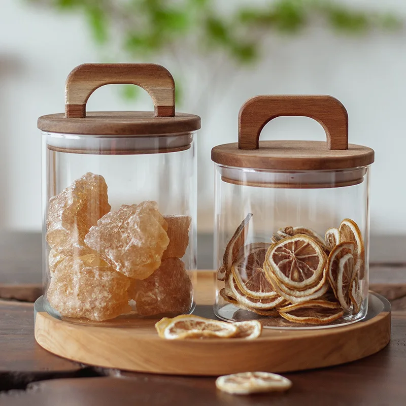 Multi-Functional Glass Jars with Solid Wood Caps Sealed and Large Capacity, Adaptable for Household Grains, Coffee Storage