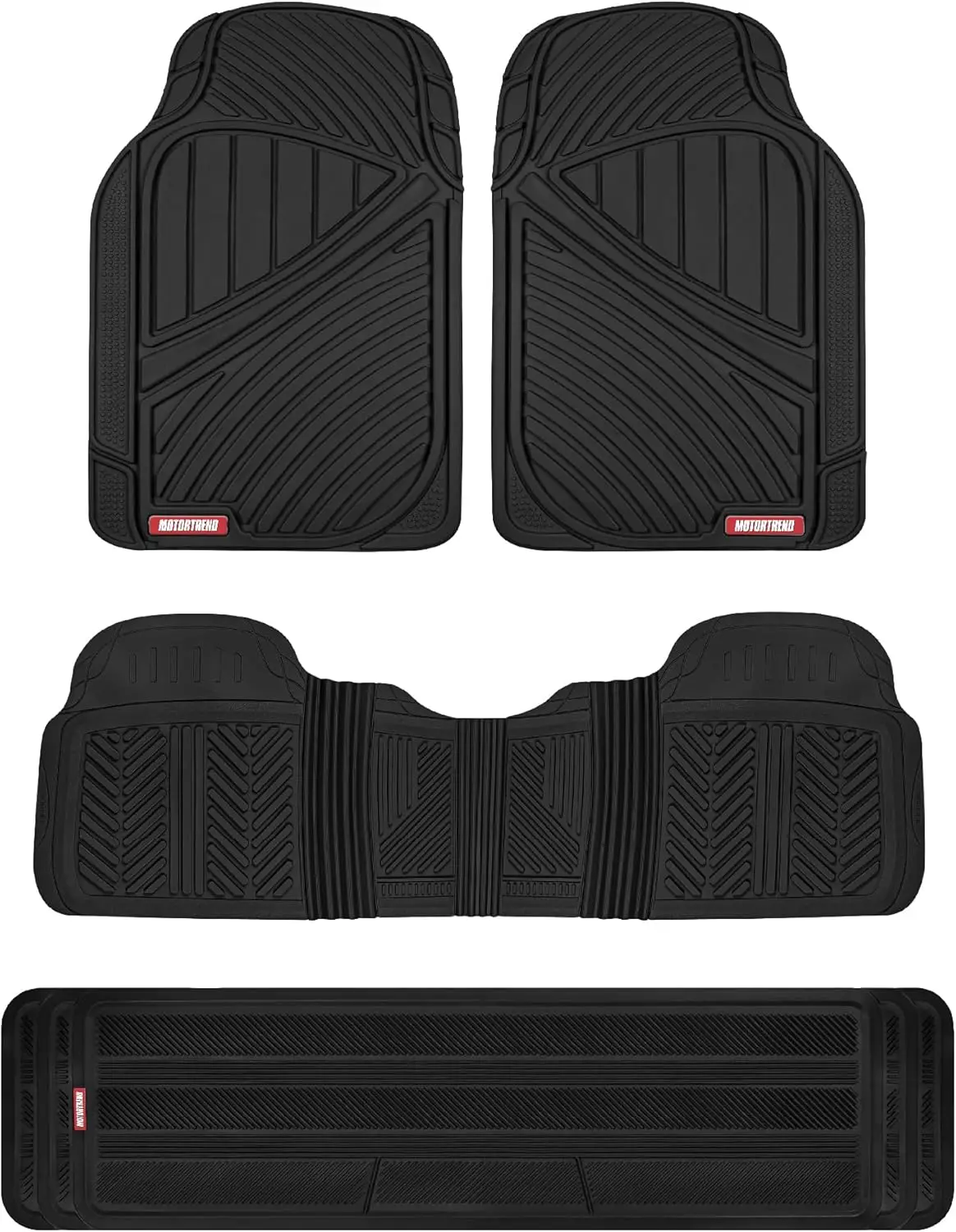 

3-Row Odorless Rubber Floor Mats for Car SUV Van, Durable Heavy Duty Full Interior Protection, High Ridgeline Design, Black