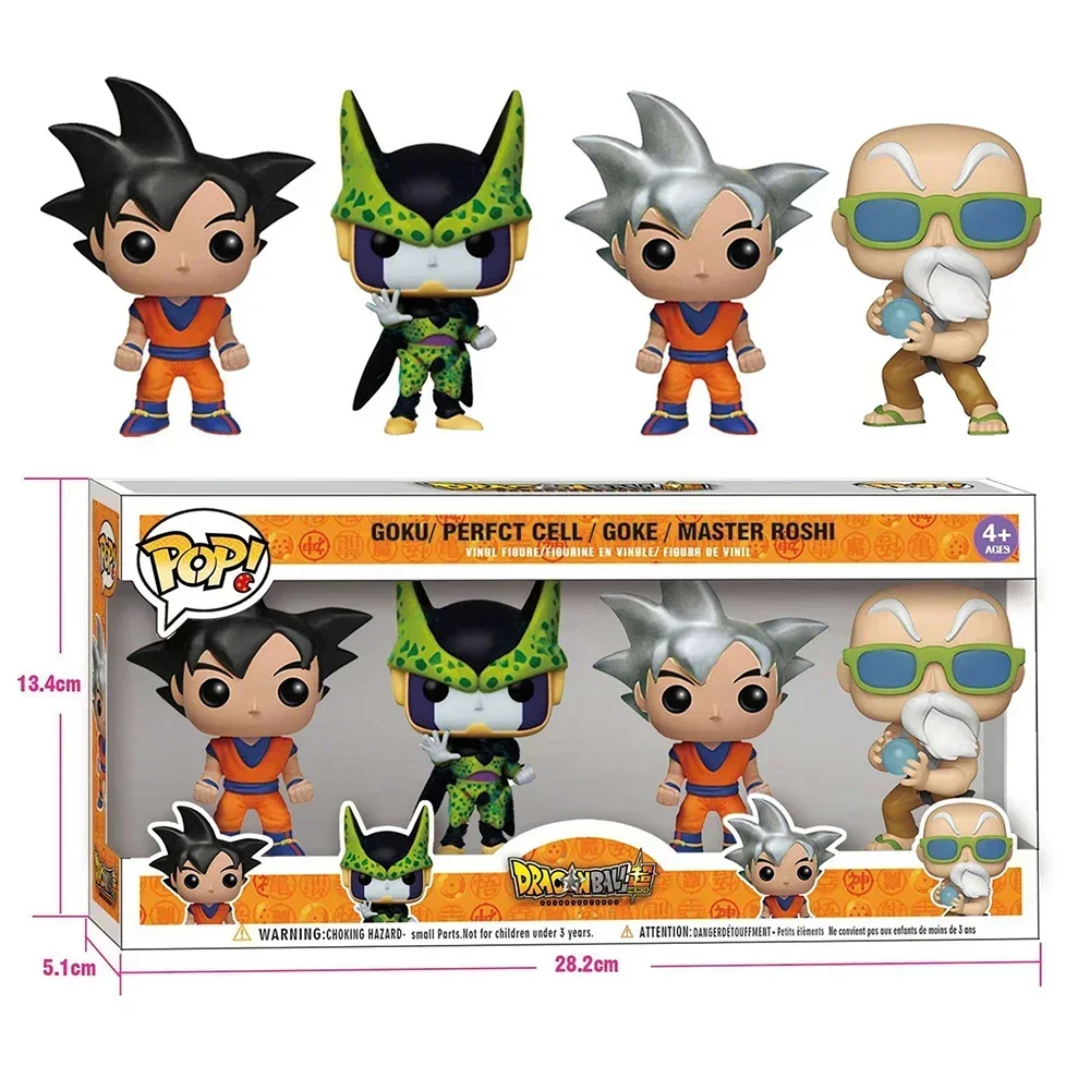 4pc/set Funko POPS Dragon Ball  Z Figure GOKU PERFT CELL MASTER ROSHI Vinyl Clint Action Figure Collectible Model Toys