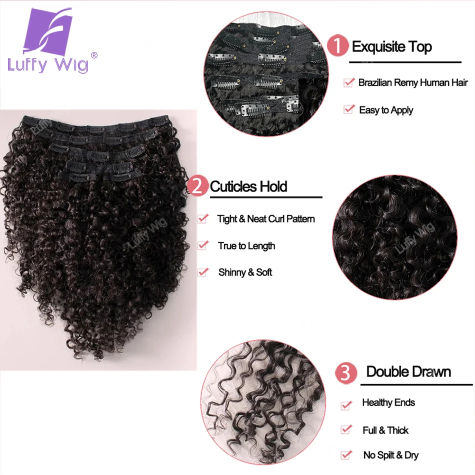 3c 4a Afro Kinky Curly Clip In Human Hair Extensions Real Brazilian Remy Hair Clip Ins Hair Bundles For Black Women Luffywig