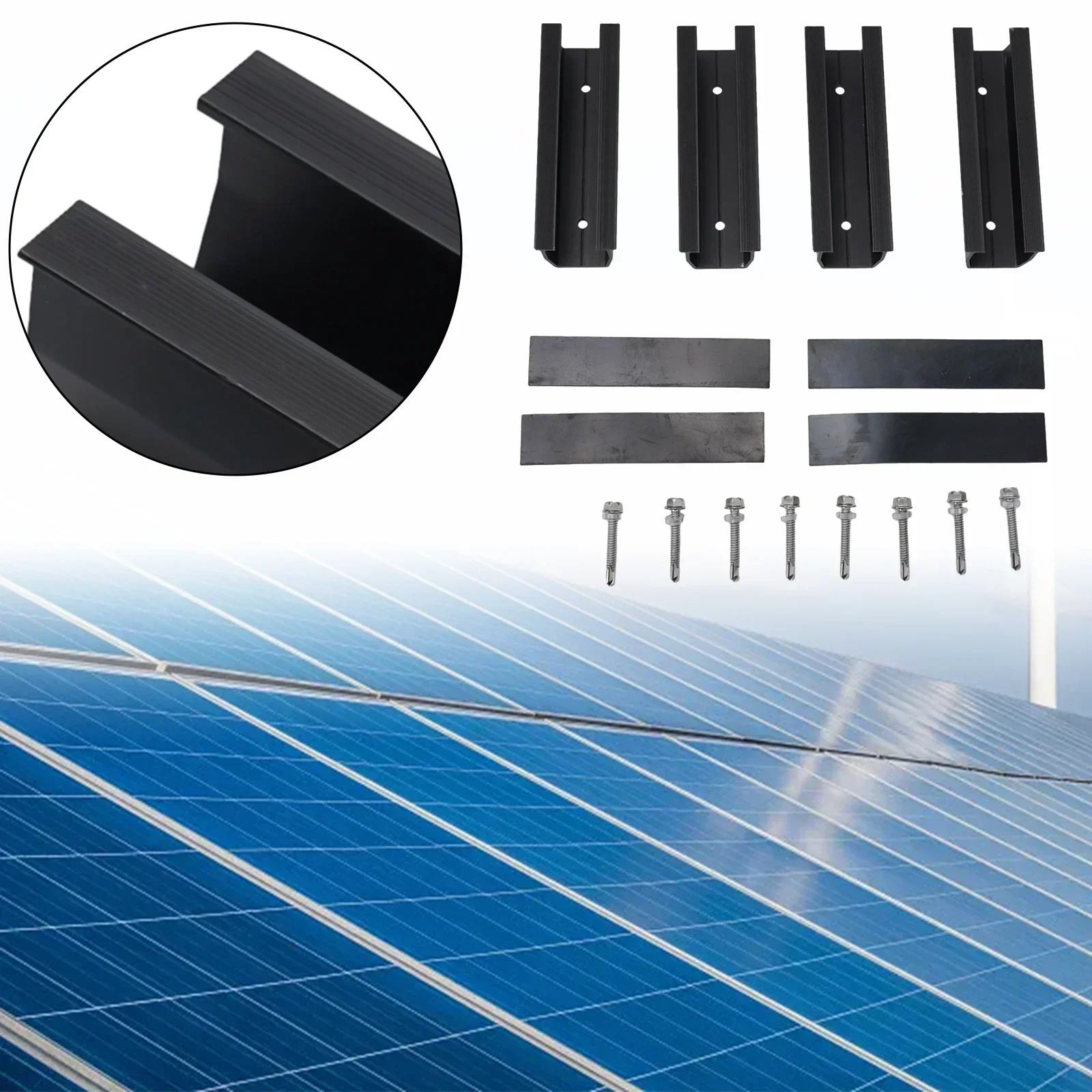 Solar Module Bracket Aluminum Alloy Solar Mounting System PV Mounting Rail Photovoltaic Support Solar Panel Racking Black 12CM