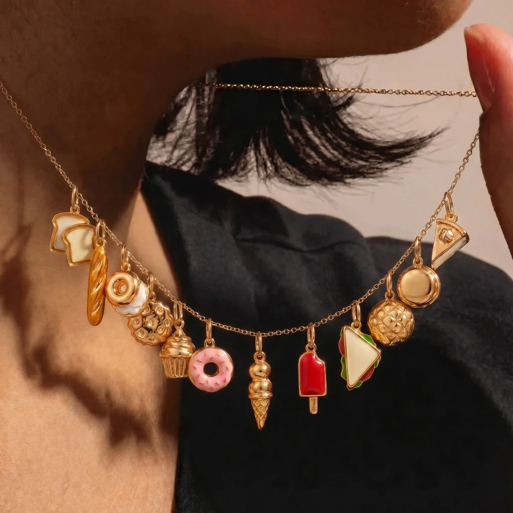 316 Edelstahl Wasserdicht Farbbeständig Einfache Beliebte Toast-Donut DIY Anhänger Charms für Schmuck – Detail 4