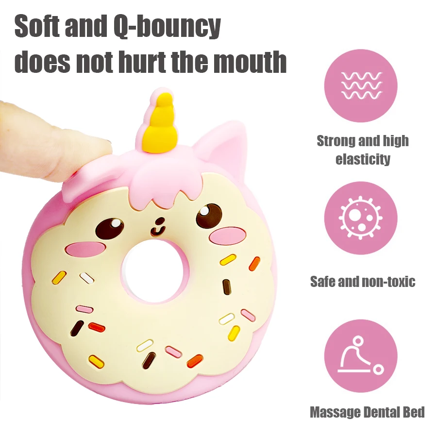 Cartoon donut shape baby teether, newborn teething toys, baby silicone teether, soothing teething, BPA free, newborn baby gift