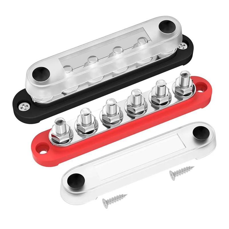 

12V Bus Bar 6x5/16Inch (M8) Terminal Studs 12 Volt Power Distribution Block with Cover Battery Bus Bar 12V-48V for Auto