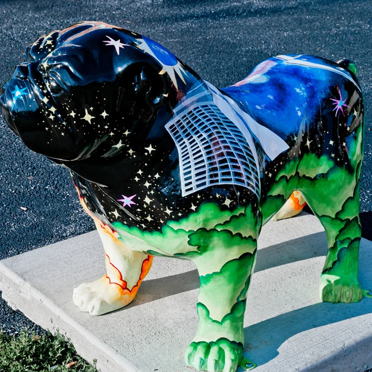 Wholesale Fiberglass Life Size Multi Coloured Bulldog Statue  For Sale