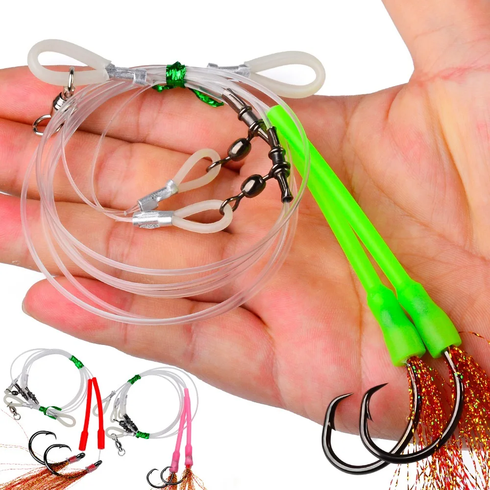 2 pçs gancho de pesca mar snapper rig aço alto carbono águia bico gancho corda para halibut atum marlin flasher sabiki rig