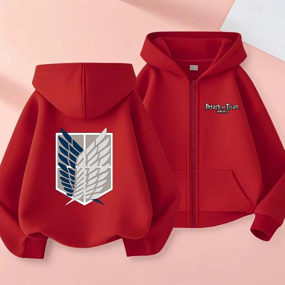 Attack On Titan Kids Hot Anime Print Spring Autumn Zipper Hooded Sweatshirts 2-13 Years Boys Girls Casual Outfits Top Clothing - view 6