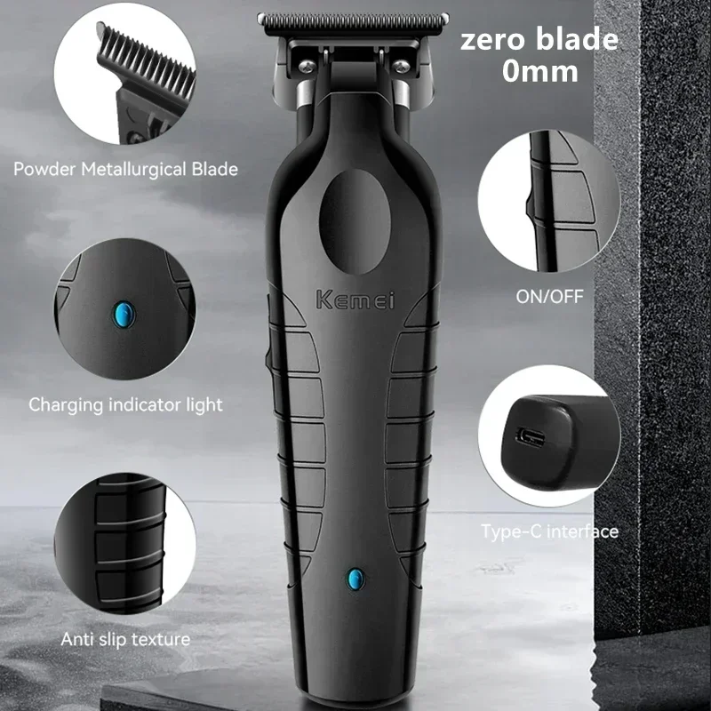 Kemei-Aparador elétrico sem fio profissional para homens, cortador de cabelo para barba, máquina de corte de cabelo, recarregável, 0mm, 2299