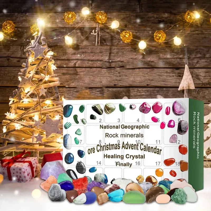 Calendario de Adviento de Navidad 2026 Cristales Colección de rock de 24 días Calendario de cuenta regresiva para niños y adultos, juguetes de gemas y cristales, regalo
