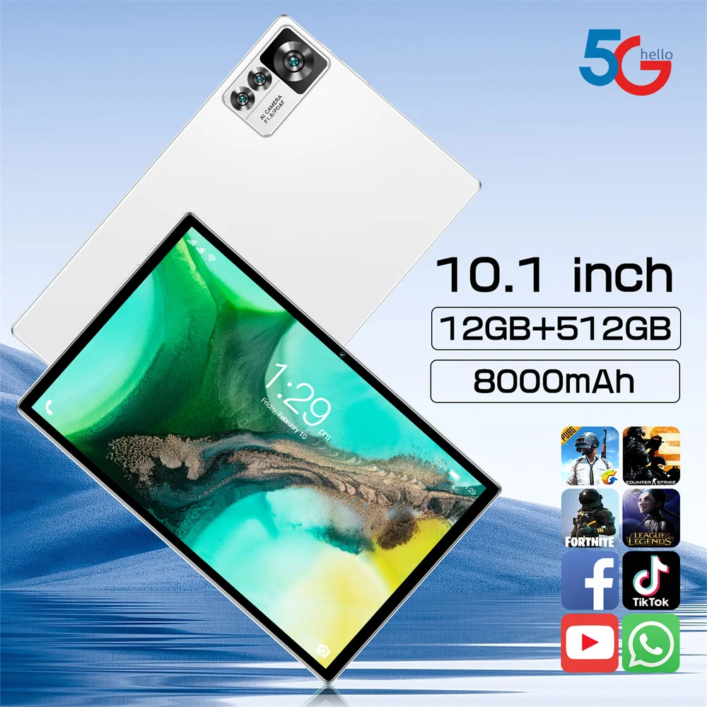 

Планшет Global Version 12S Pro Планшеты с распознаванием лиц 5G Dual SIM 16 ГБ + 1 ТБ Android 13 Tab PC 2025 для детей