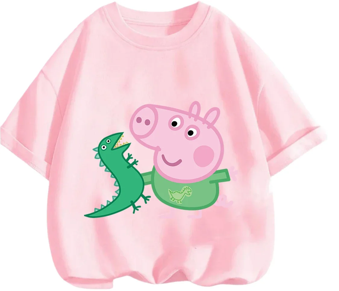Summer Lightweight Tee Cute Cartoon Print Casual Street Style Kids Crew Neck Peppa Pig Boys Girls 3 14