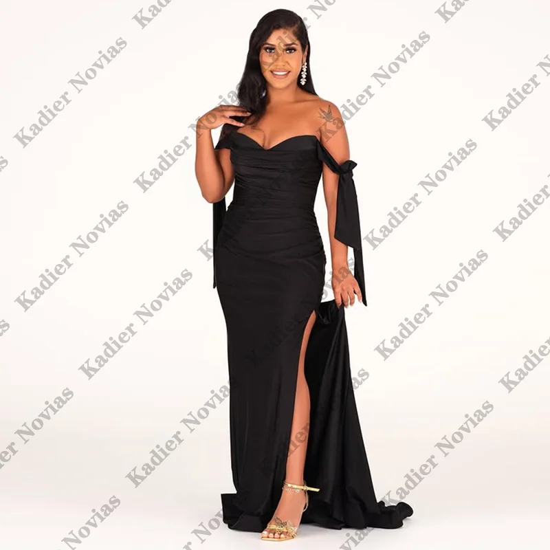 

Formal Black Bridesmaid Dresses with Split Wedding Party Dress Customized maid of honor dress