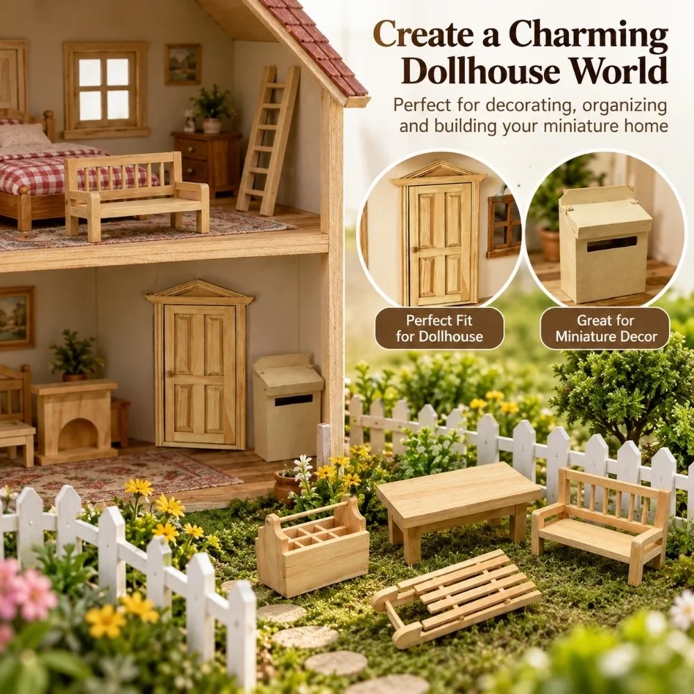 New Multi Styles Simulation Furniture Mini Cute Dollhouse Miniature Wood Door Miniature Scene Wooden Decoration DIY Accessories
