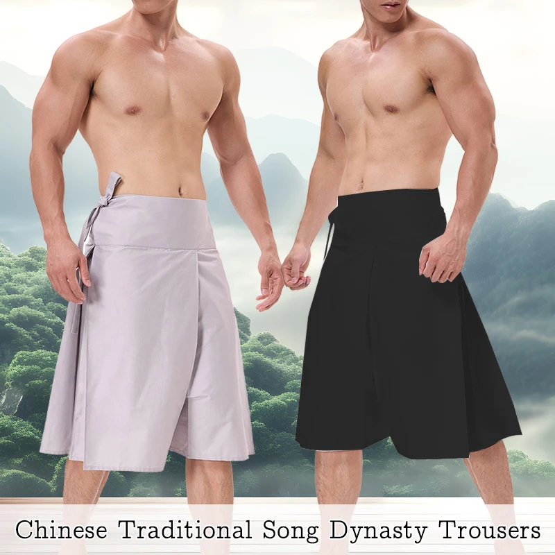 

Chinese Style Men Hanfu Shorts Pants Drop Low Crotch Pants Baggy Harem Trousers Chinese Traditional Ming Dynasty Trousers