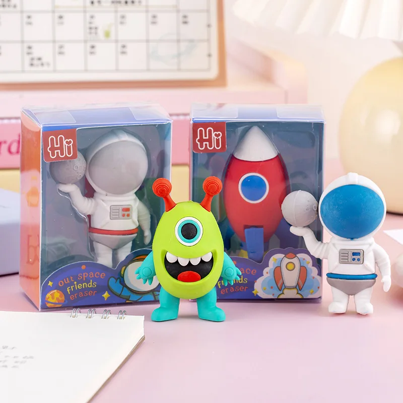 4 Box Large Astronaut Spaceships, Monsters Pencil Eraser Stationery Set, Student Prizes, Gifts,  Commemorative Rewards image 2