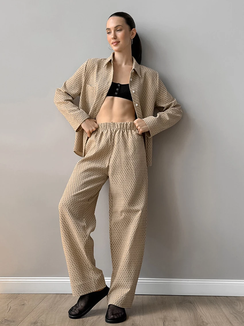 

Marthaqiqi Printing Ladies Nightwear Set Turn-Down Collar Sleepwear Long Sleeve Nightgown Pants Casual Winter Female Pajama Suit