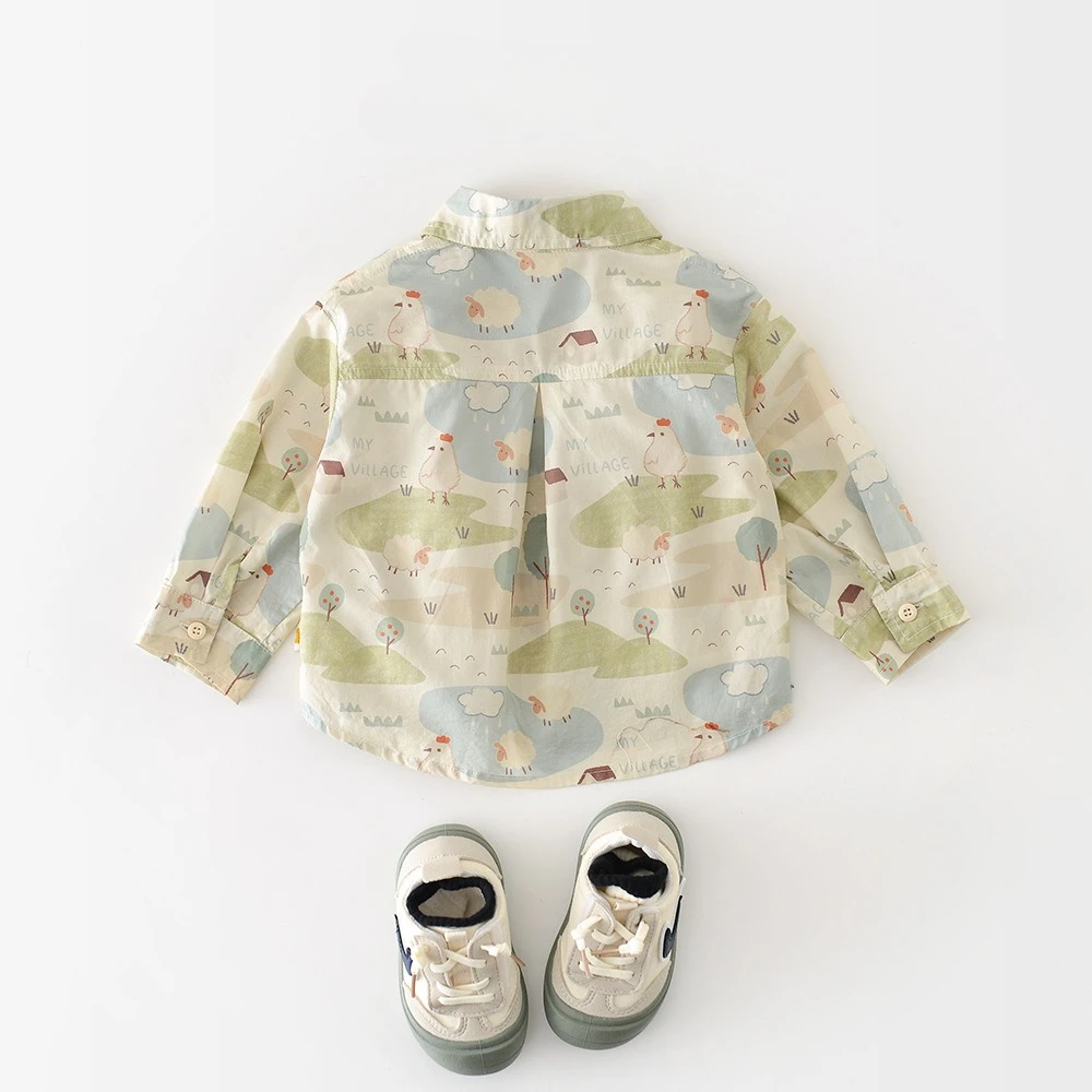 2026 Kids Baby Fashion New Cartoon Blouse Toddler Infant Boys Spring Thin Petal Neck Sleeve Thin Shirts Cotton Tops