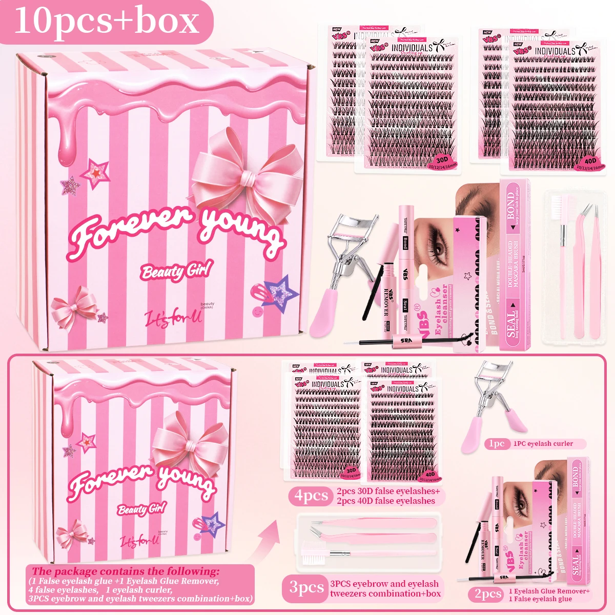 10-delige valse wimper geschenkdoos, met valse wimperpincet en lijmwimperkrullers, prachtige wimperlijmset, kerstgif