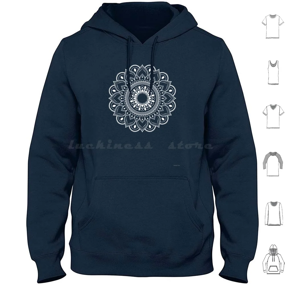 White Manadala Hoodies Long Sleeve Peace Mandala Happiness Happy Gold Best Seller Trending