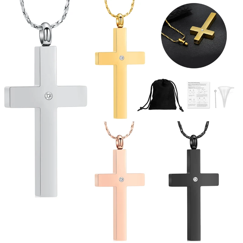 

Cremation Urn Necklace Memorial Jewelry Cross Pendant For Human/Pet Ashes Stainless Steel Keepsake Ashes Jewelry