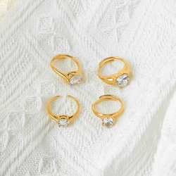 May@RZ Classical Brilliant Zircon Stainless Steel Open Ring 14K Plated Fashion Adjustable Ring Chic Jewelry For Men And Women
