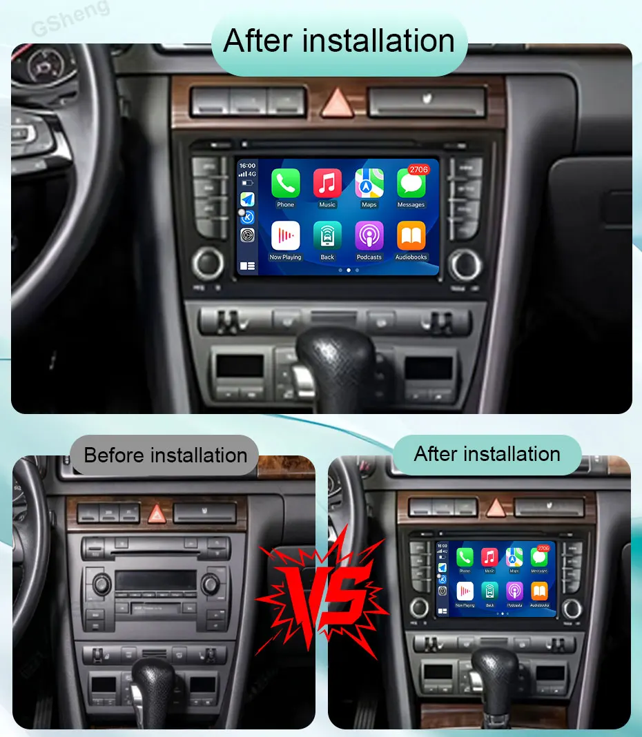Android 16 7 inch Car Radio Multimedia Player For Audi A6 C5 1997‑2004 S6 1999‑2004 RS6 2002‑2006 Wireless Carplay Android Auto