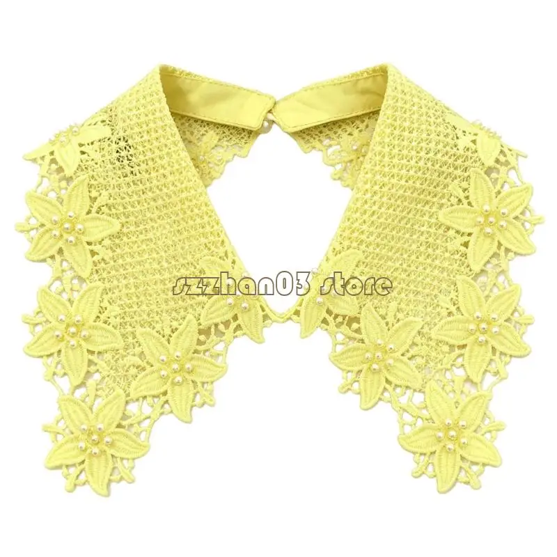 367C Removable Lace Faux Collar Neck Accessory with Beaded Appliques for Plain Tops