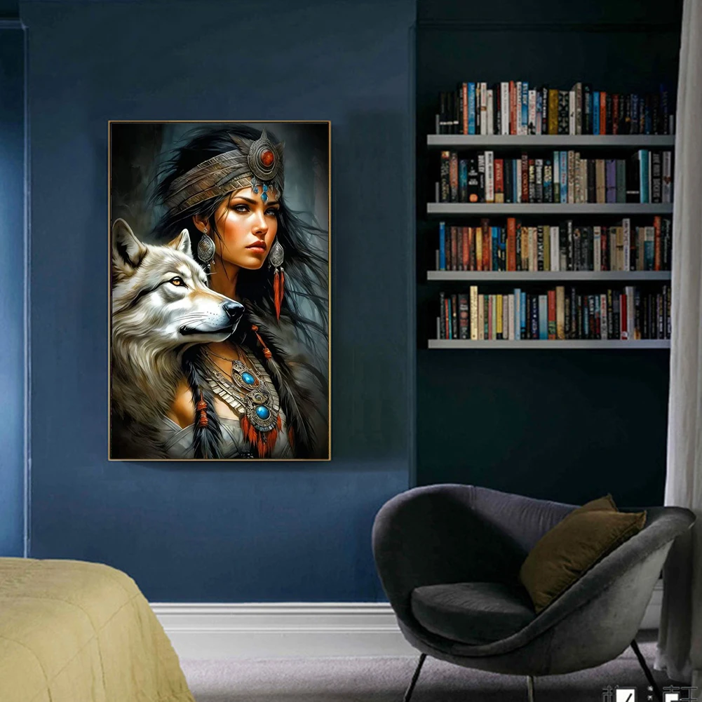 5D DIY كامل جولة الحفر الماس اللوحة النساء والذئب ديكور المنزل الفن الحرفية 40x60cm #2