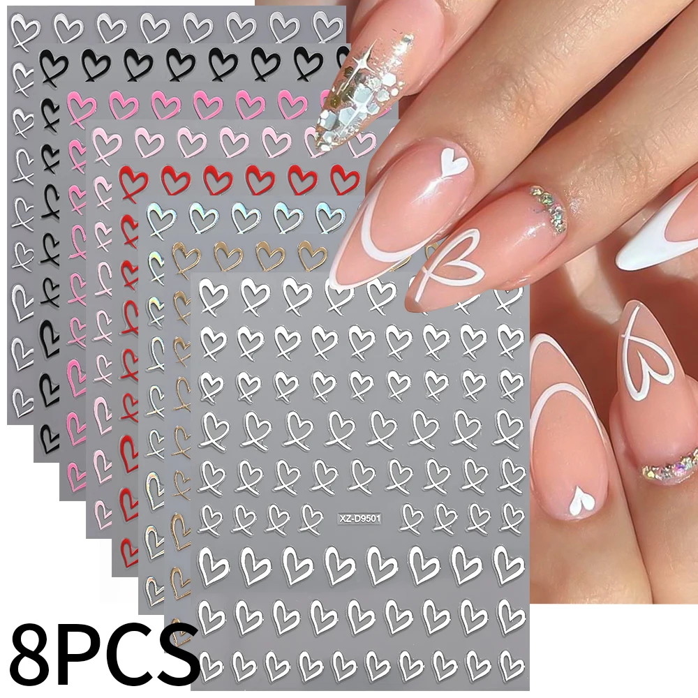 8 pçs 3d dia dos namorados linhas francesas amor arte do prego adesivos doce amor-coração decalques de unhas diy auto-adesivo slider manicure decoração