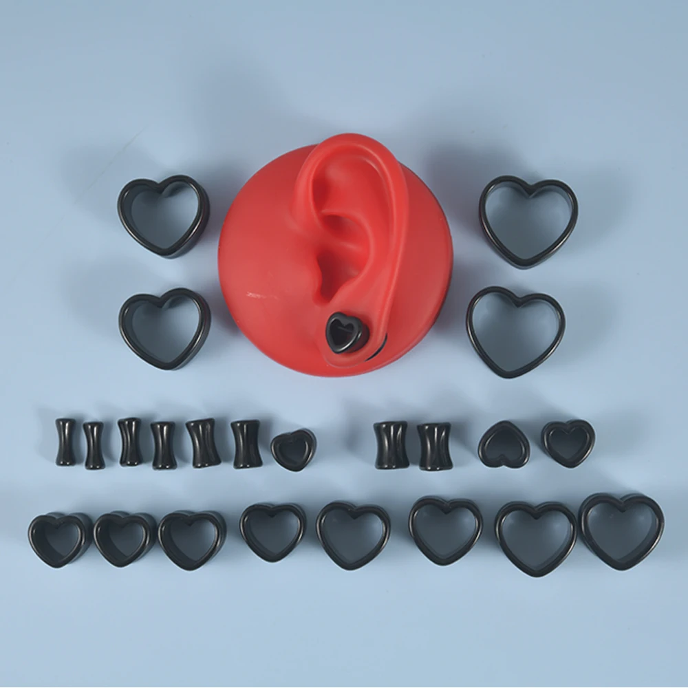 1Pair Heart Shape Ear Flesh Tunnel Hollow Plugs Gauge Earrings Expander Stretcher Acrylic Body Jewelry 4mm-25mm Black White