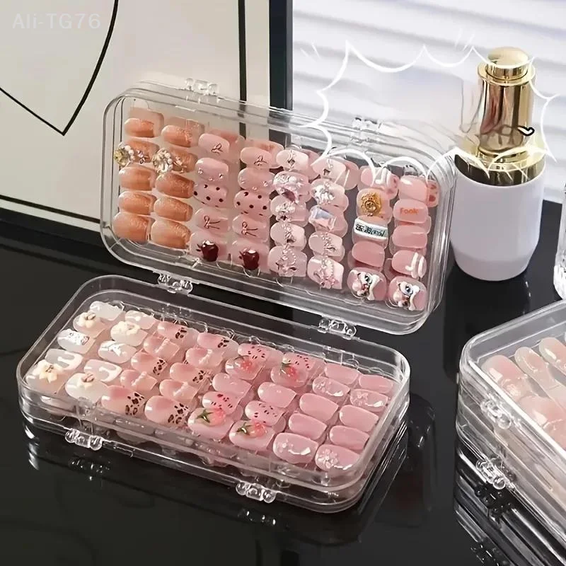[P] Nail Art Storage Box, Transparent Display Box For Wearable Nails, Foldable Dustproof Jewelry Storage Box For Nail Tips